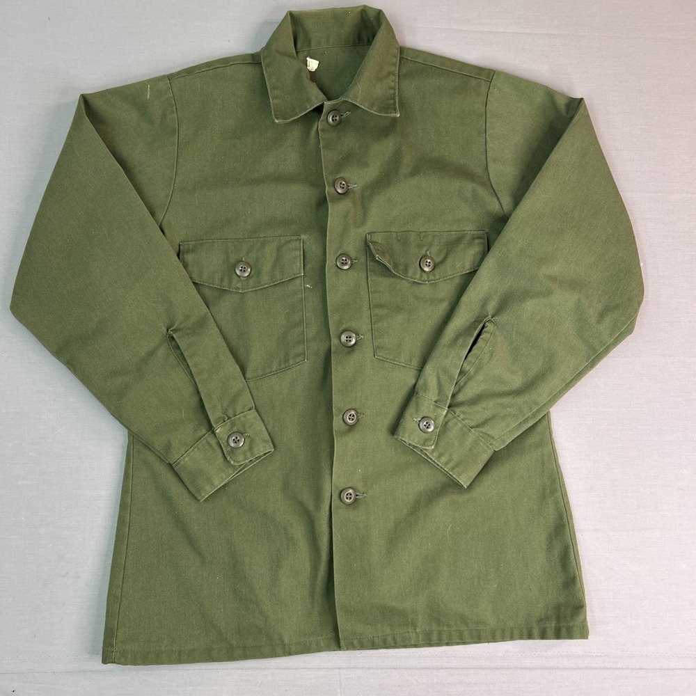 Vintage OG 507 Mens Utility Shirt US Military Cold War Olive Green 42 Reg M